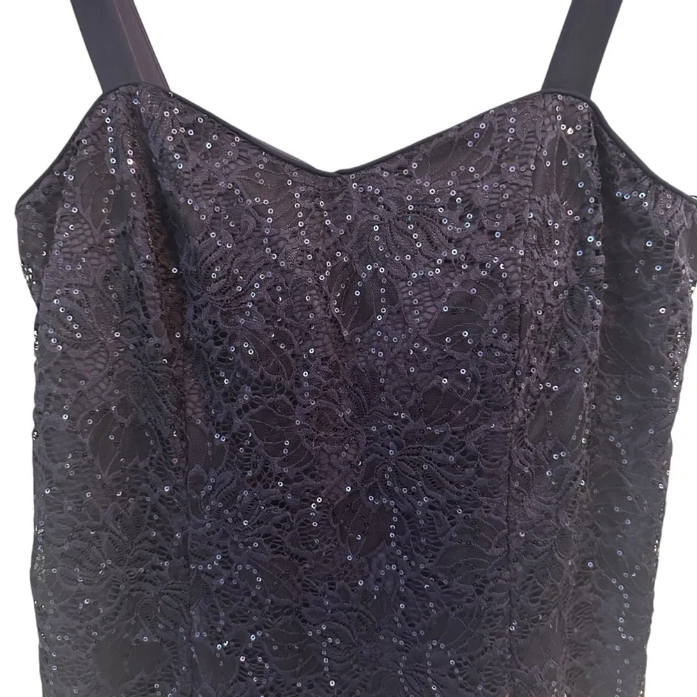 R & M Richards Navy Blue Floral Sequin Cocktail Dress, 14W